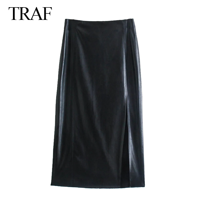 

Юбка женская из искусственной кожи, с высоким разрезом и завышенной талией