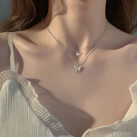 double diamond inlaid butterfly necklace korean fashion butterfly pendant clavicle chain women%e2%80%99s luxury hot jewelry wholesale