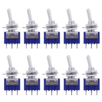 10pc5pcs miniature toggle switch single pole double throw spdt mts102 on on 120vac 6a 14 inch mounting mts 102