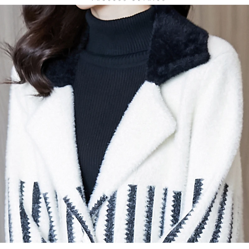 

Autumn Winter White Mink Fleece Thickening Warm Wool&blends 2021 Women Casual High Quality Elegant Bodycon Cashmere Outwear Coat