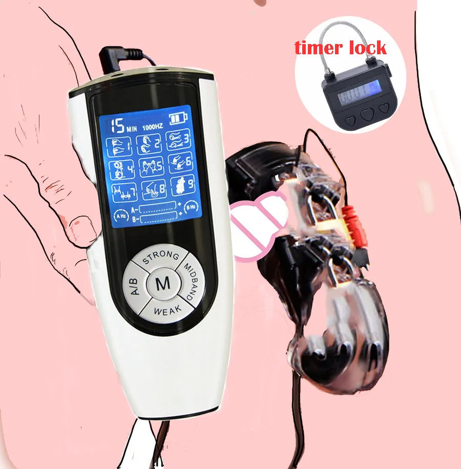 

Electro Shock CB6000 Chastity Device Cock Cage SM Timer Lock Bondage Sex Toys For Men Gay USB rechargeable High Performance Host