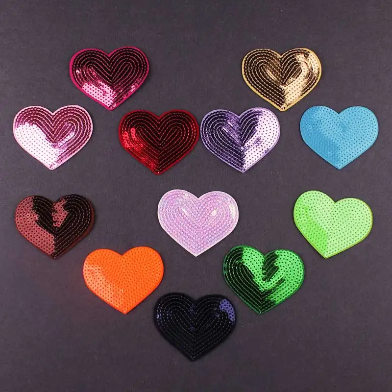 Блестящие красочные блестящие нашивки в форме сердца для одежды самодельные с