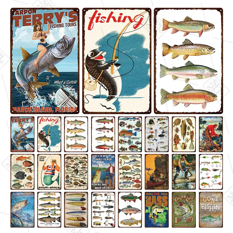 Металлический знак для рыбалки, дверная пластина для рыбалки, металлическая Оловянная пластина для рыбалки, Настенная Наклейка для рыбалки на весь день, для фермы, украшение для дома