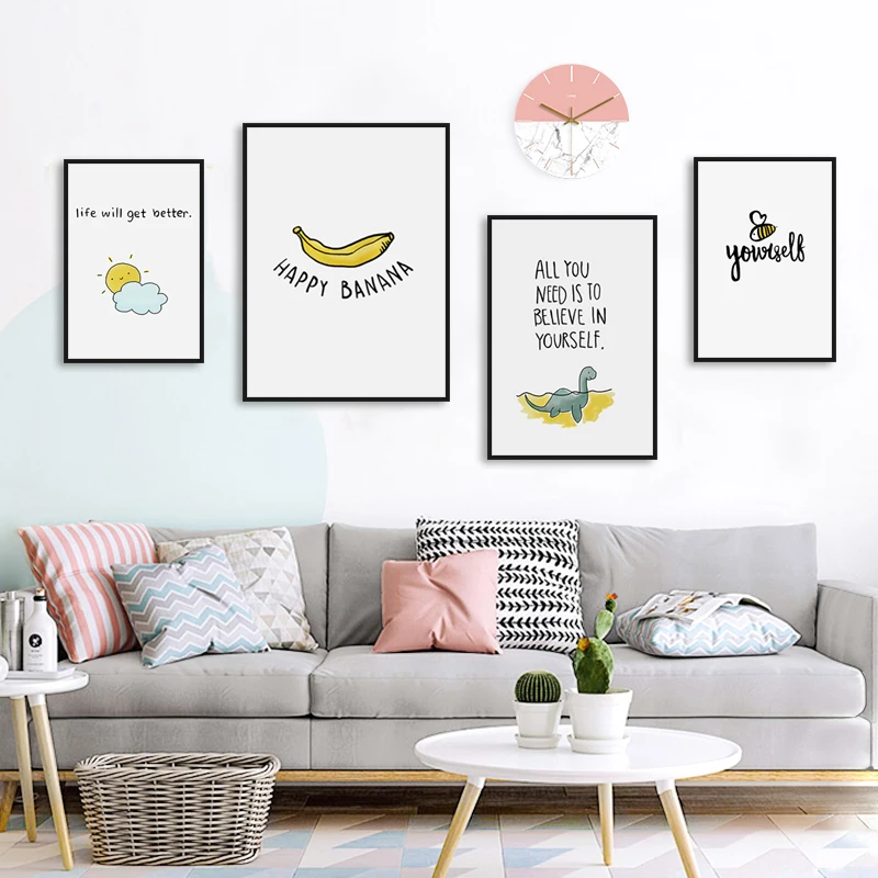 Милый живопись на холсте мультфильмы желтый Wall Art прекрасная защита от солнца с