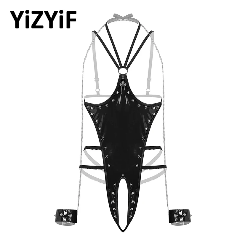 Эротическое цельное боди нижнее белье женское сексуальное стринги с мокрым