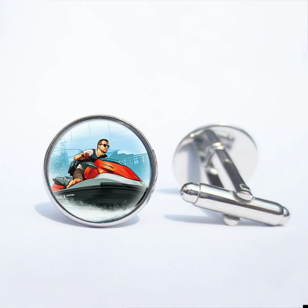 

Мужские модные запонки для PS4 GTA 5, запонки серебристого цвета с Grand Theft Auto 5, запонки для мужской джентльменской рубашки, Свадебные Запонки