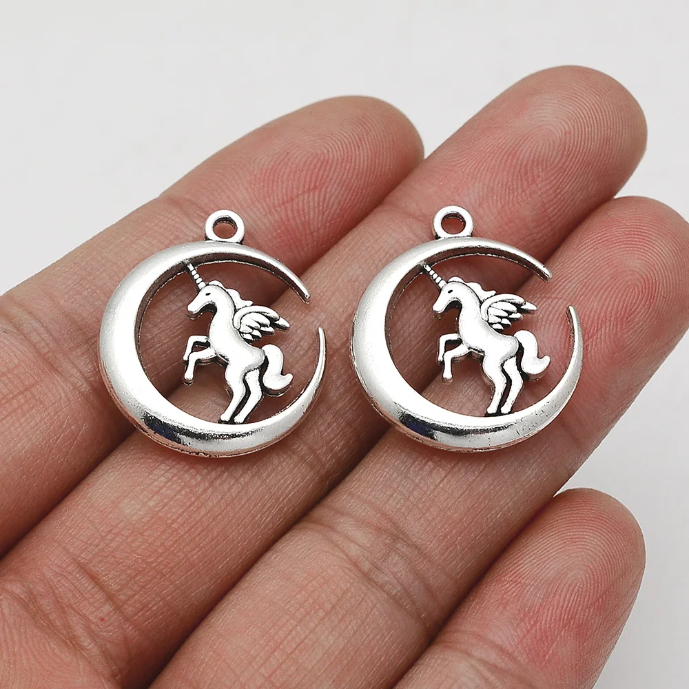12 шт./лот 21x25 мм Античное посеребренное покрытие Луна сказочные Подвески Единорог Подвески для изготовления ювелирных изделий своими руками фурнитура Аксессуары