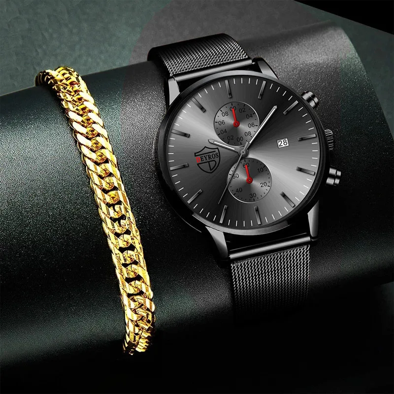

Top Brand Mens Watches New Luxury Business Stainless Steel Mesh Belt Quartz WristWatch Gold Bracelet Men Luminous Clock Watch