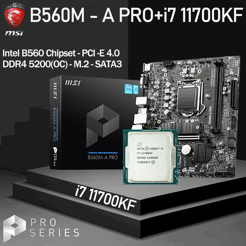 

LGA1200 MSI B560M-A PRO Motherboard Set+ Intel Core i7 11700KF Combo DDR4 64Gb M.2 PCI-E 4.0 11700KF 1200 Placa-Mãe Desktop B560