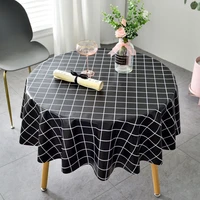 table cloth round diameter 140cm white black plaid tablecloth for home party decoration waterproof oilproof elegant table cover