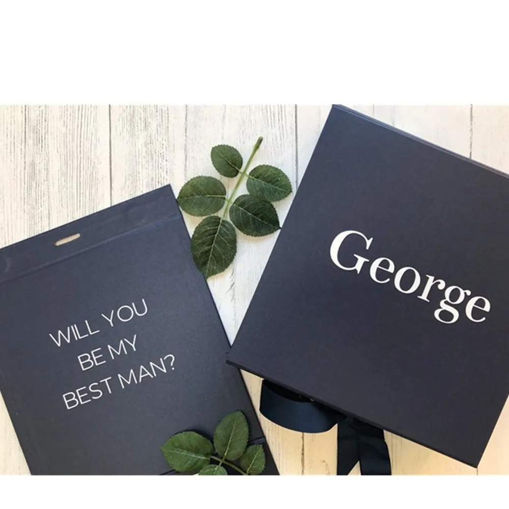 personalised Navy Best Man proposal gift box  with name, custom will you be my best man box, luxury navy groomsmen gift box,