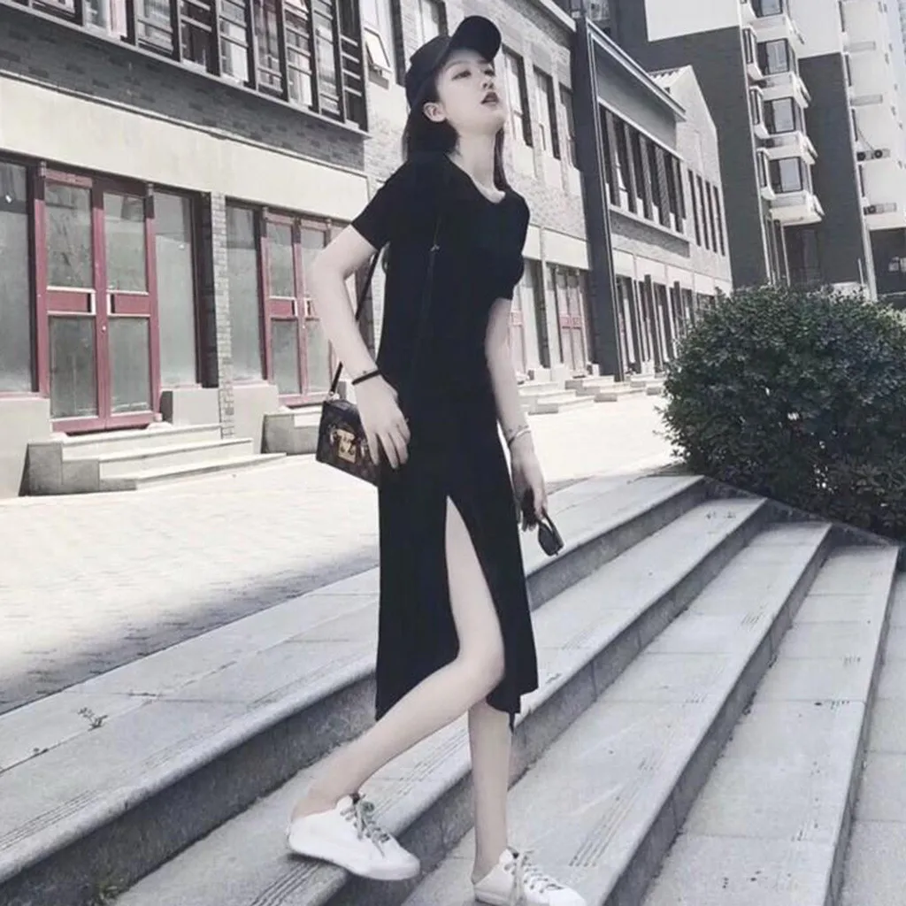 Хлопковые Платья-футболки летнее женское длинное платье-футболка облегающее