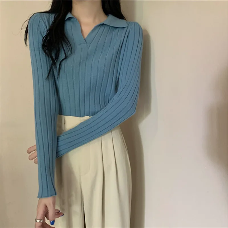 

Новинка 2022, осенние женские свитера PLAMTEE, вязаный Модный повседневный пуловер с V-образным вырезом и длинными рукавами, базовый Универсальны...