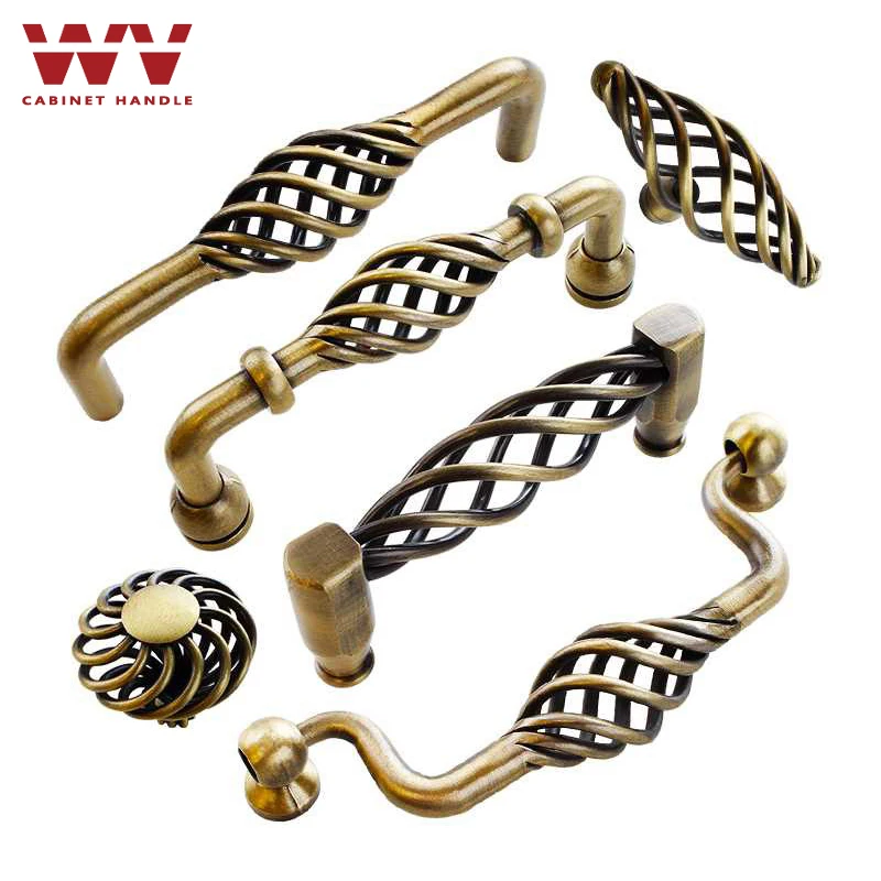 WV винтажные ручки шкафа пустотелая клетка античная бронза черный шкаф для