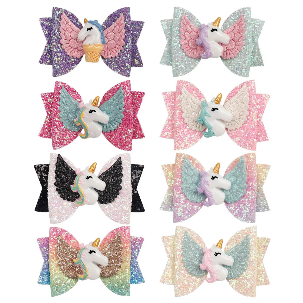 

3.5inch Unicorn Wing Princess Hairgrips Glitter Hair Bows with Clip Dance Party Bow Hair Clip Girls Hairpin Hair Accessories