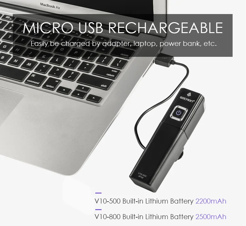 GACIRON V10-500/800 люмен светодиодный велосипедная лампа, головной светильник USB на передней панели Перезаряжаемые IPX6 Водонепроницаемый на переднюю раму, велосипедные аксессуары
