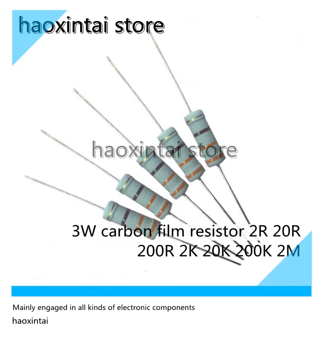 

20PCS/100PCS 3W carbon film resistor four-color ring 2R 20R 200R 2K 20K 200K 2M Europe precision 5%