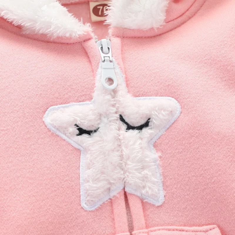 

Winter Warm Baby Plus Star Pattern Hoodie Romper Bodysuit Newborn Girl Boys Clothes Casual Long Sleeve Outerwear New Style