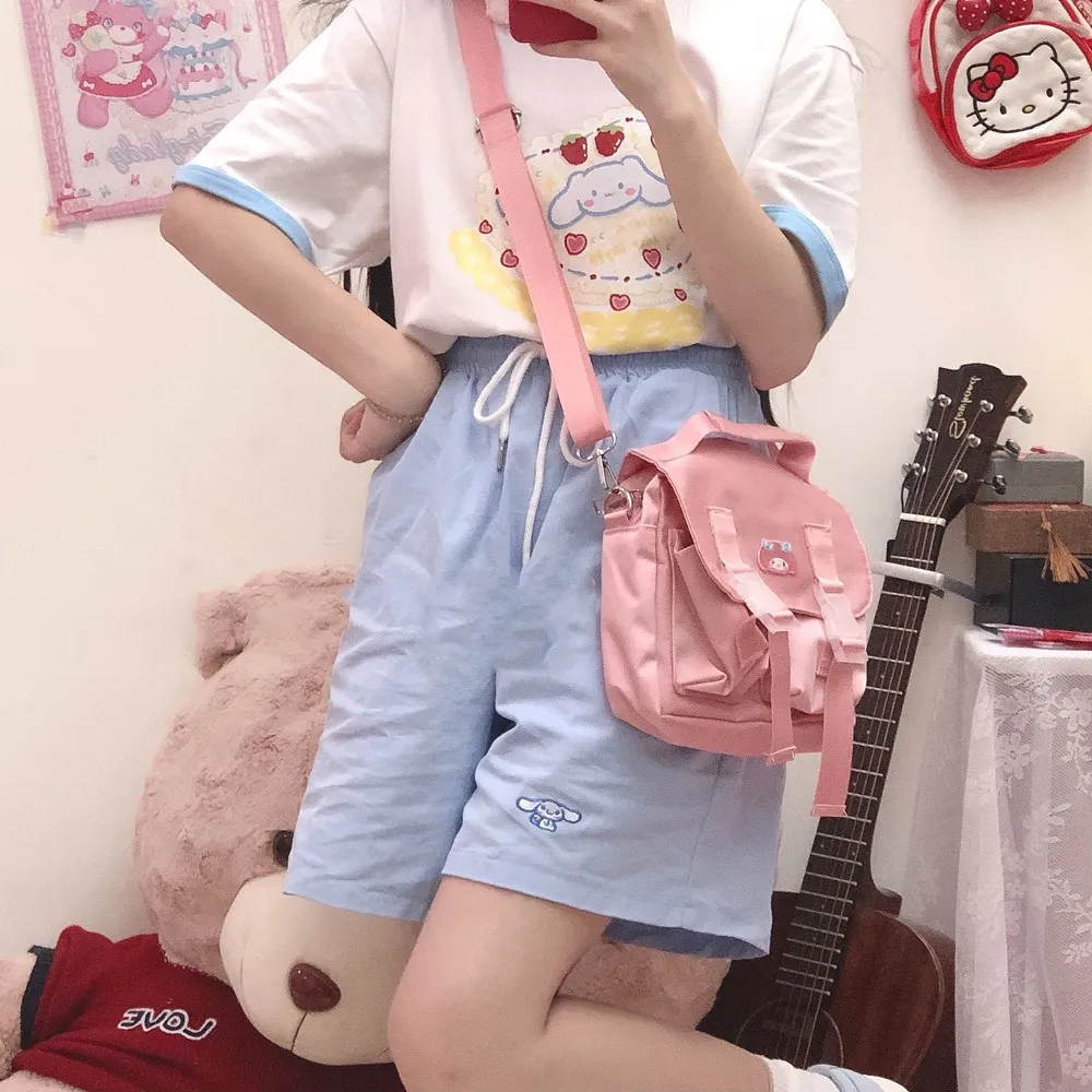 

Women's Casual High Waist Shorts Embroidery Big Ears Dog Harajuku Cute Shorts Mori Girl Sweet Summer Short Trousers New