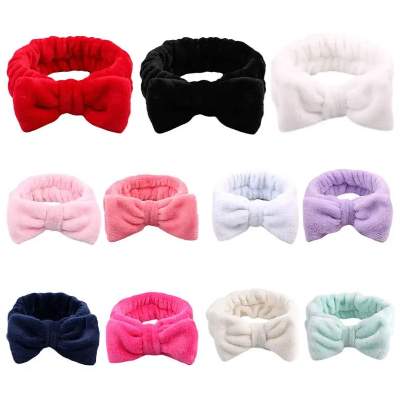 

11 Color Thickened Plush Headband Women Girl Cute Bowknot Wide Stretch Hairband Plain Sweet Candy Color Sport Yoga Makeup Turban