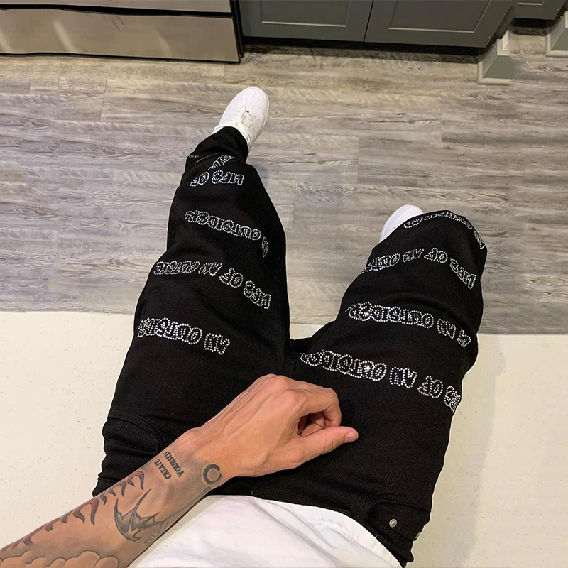 Man Stretchy Jeans Black Skinny Hot Drill Punk streetwear Biker Trousers Men's Clothes All-match Slim Fit Denim Pencil Pants Y2k