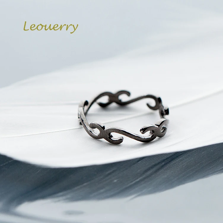 Leouerry 925 Sterling Silver Cirrus Design Black Open Ring Women Cool Adjustable Finer Party Fine Jewelry Gift | Украшения и