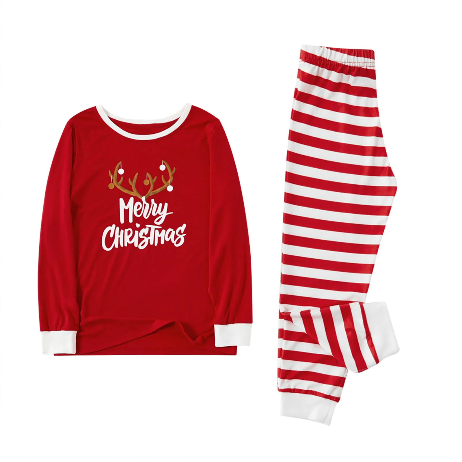Пижама семейная Рождественская Женская топ с надписью мам + полосатые брюки