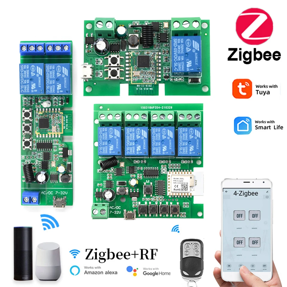 Реле ZigBee Tuya eWeLink с Wi-Fi 1/2/4 каналов 5-32 В 433 МГц |