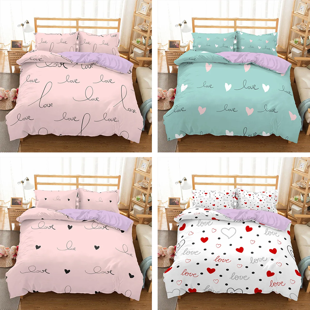 

Simple Style Little Fresh New Design 3D Romantic Love Bedding Sets Duvet Cover+Pillowcase Single Twin Queen King Bed Set