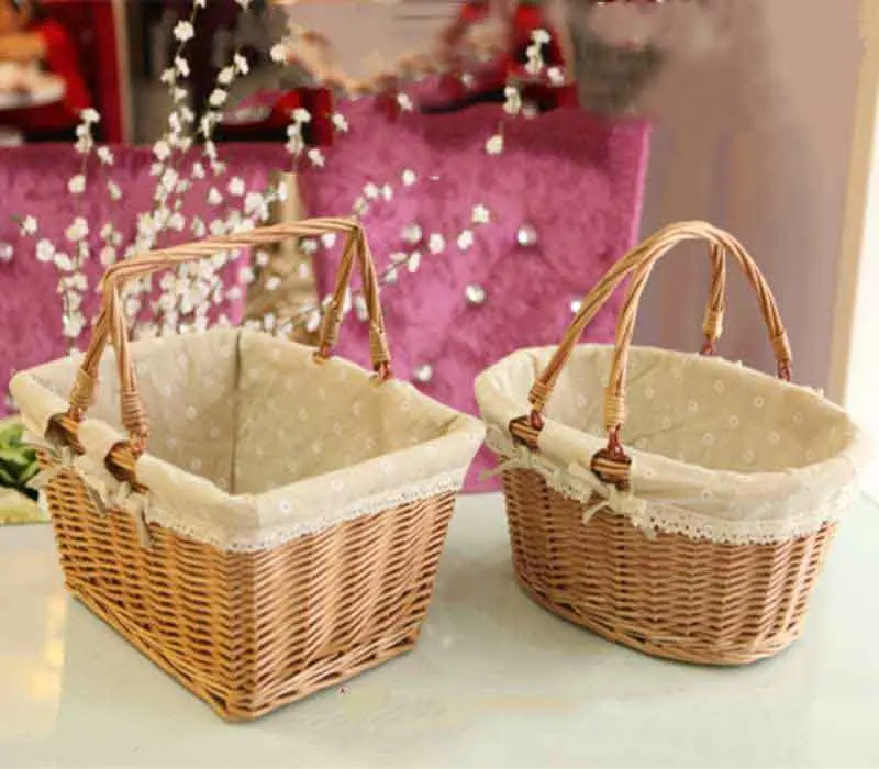 Большая винтажная плетеная корзина для пикника хранения фруктов со складной