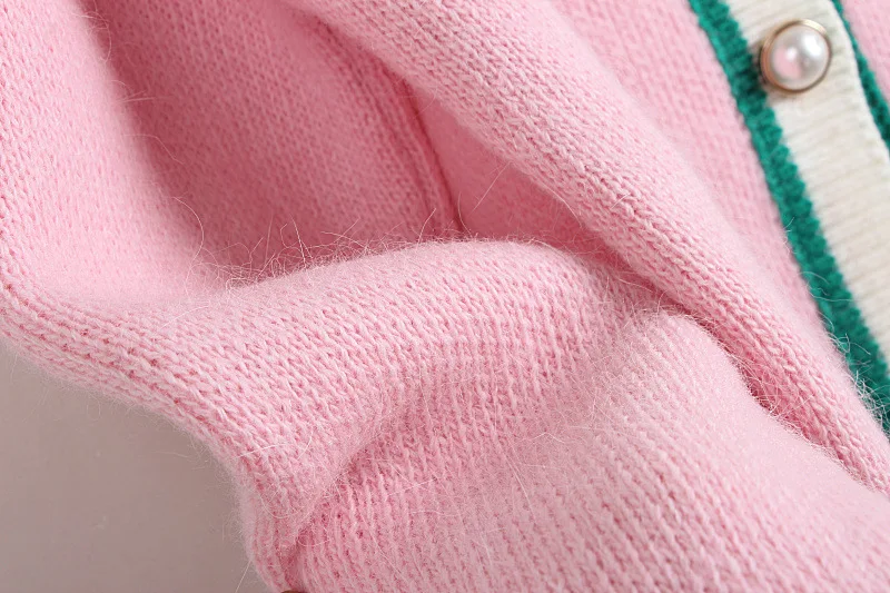 Женский трикотажный кардиган с круглым вырезом Розовый Повседневный вязаный