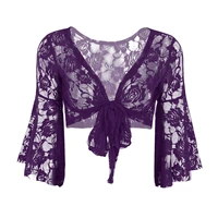 women long flare sleeve floral lace ballet wrap tops belly dance costume adult holllow out shrug cover ups cardigan dancewear