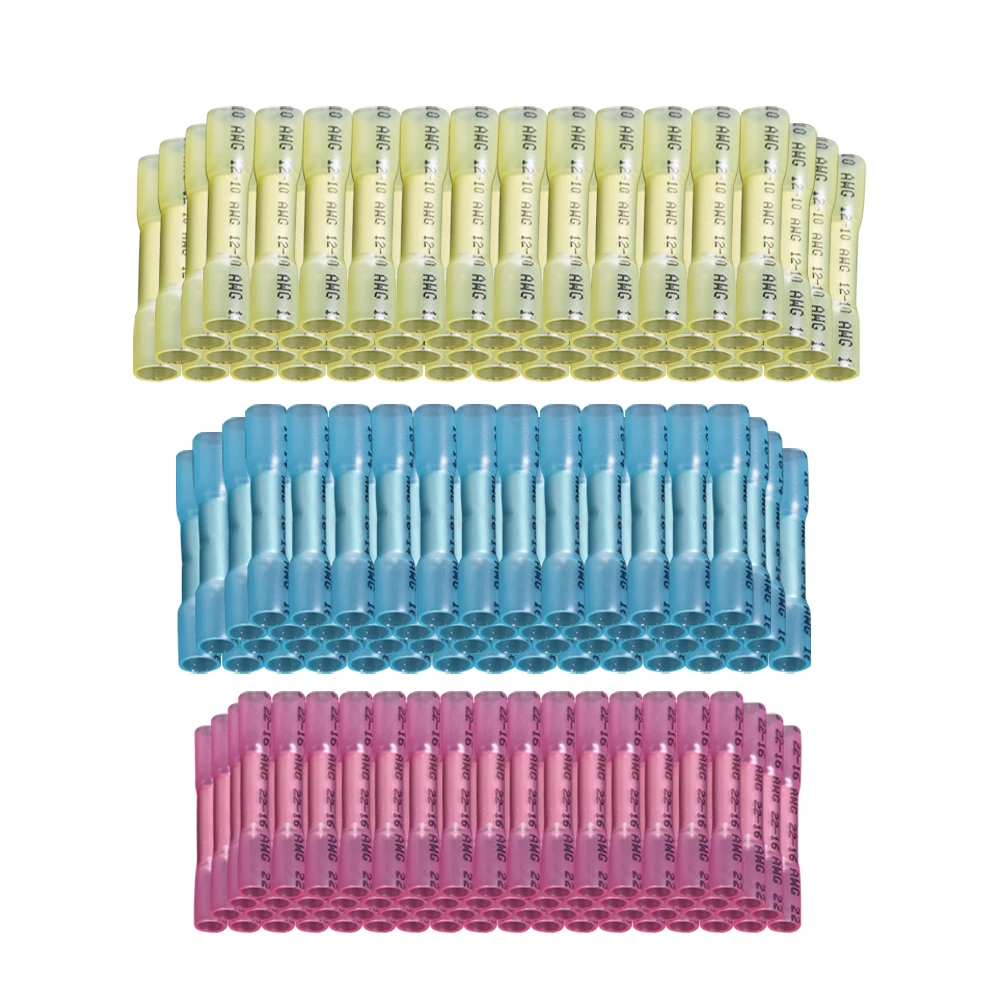 

100/120pcs Heat Shrink Butt Terminals Waterproof Electrical Wire Connectors Splice Cable Crimp Terminals Connectors AWG 22-10