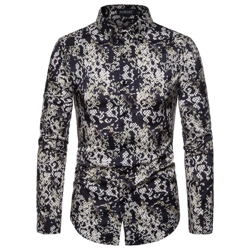 Мужская рубашка с модным принтом приталенная длинным рукавом Chemise Homme уличная