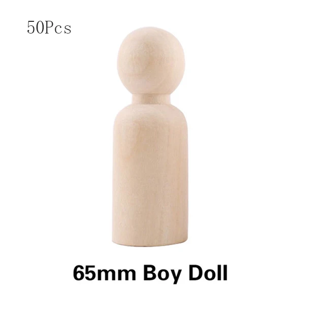 65mm Boy 50 шт. 35-65 мм деревянные колышки для кукол DIY игрушки Неокрашенная ручная работа деревянная колышка Кукла рождественские подарки Дети DIY игрушки бытовые товары - Цвет: 65mm Boy