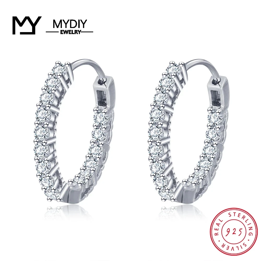 Мода 925 стерлингового серебра серьги-кольца для женщин сверкающий обручальные кольца с кубическим цирконием, ювелирное изделие, подарок дл...