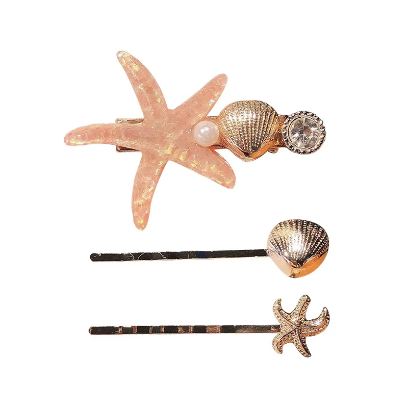 

3pcs/Set Shell Seastar Hairpins Female Women Rhinestone Imitiation Pearl Hair Clips Barrette Hair Styling Jewelry Accessories