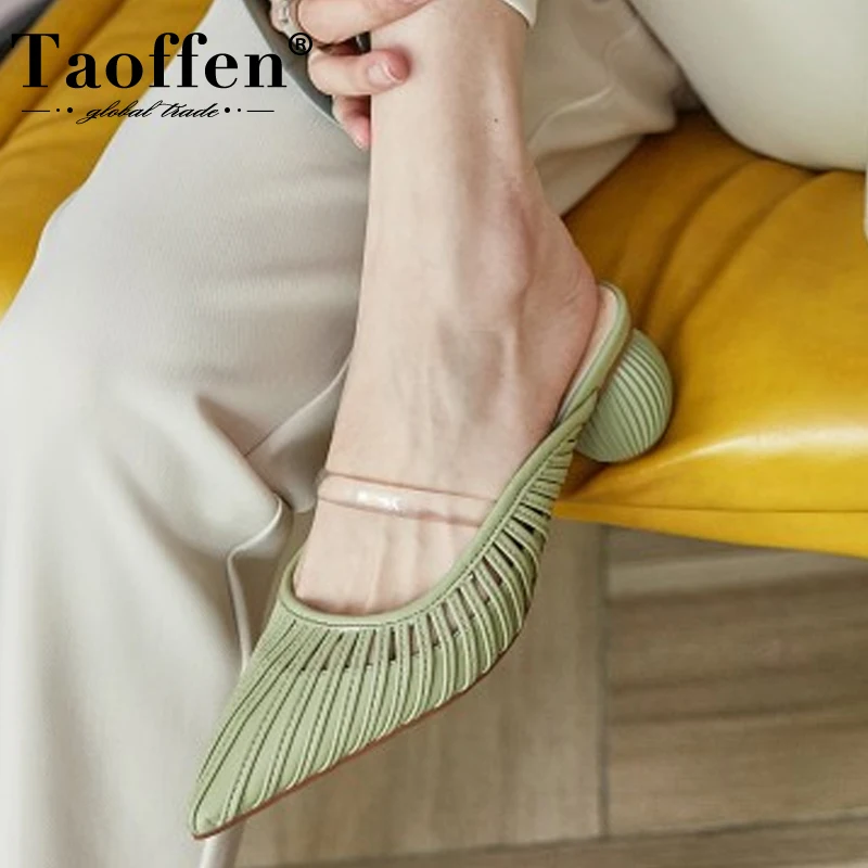 Женские кожаные сандалии Taoffen летние однотонные слиперы с заостренным носком