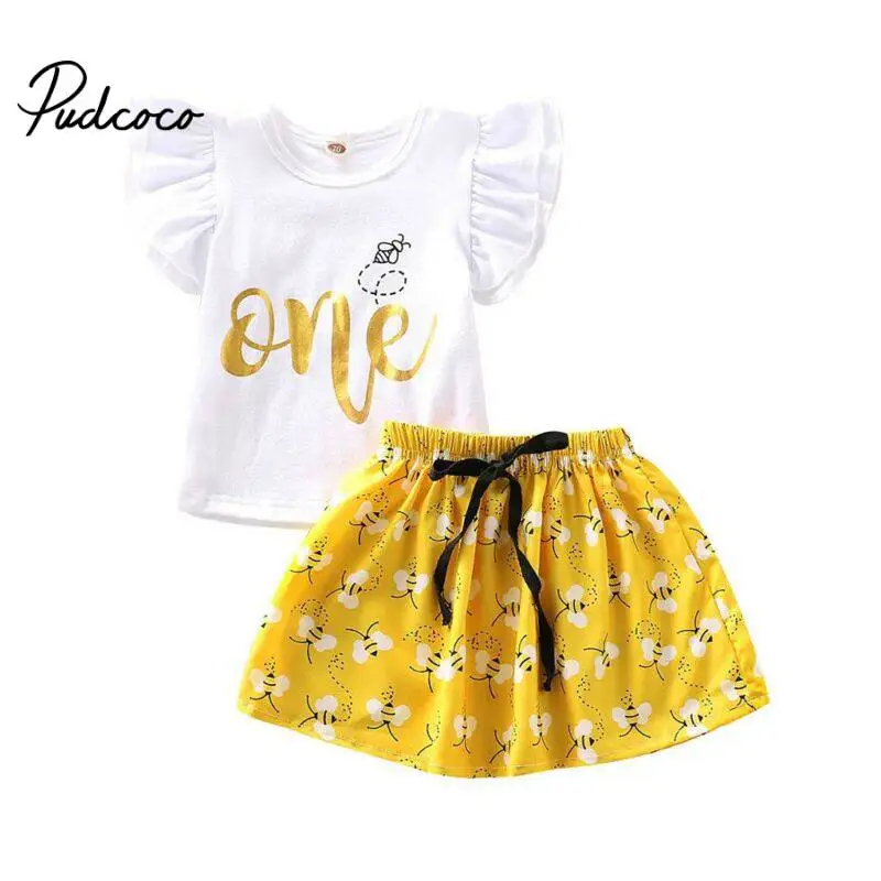 Детская футболка для девочек 1 год пуловер с надписью и юбка на шнуровке милый