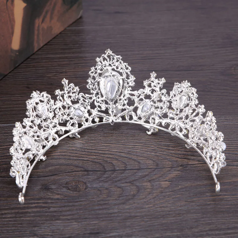 

Vintage Bride Hair Jewelry Silver Baroque Crystal Tiara Crown For Wedding Prom Hair Accessories Hairwear Party Gift MAEA99