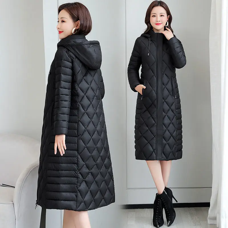 

Куртка-пуховик Женская однотонная, элегантная прямая Повседневная модная длинная стеганая парка, верхняя одежда, A191, Осень-зима