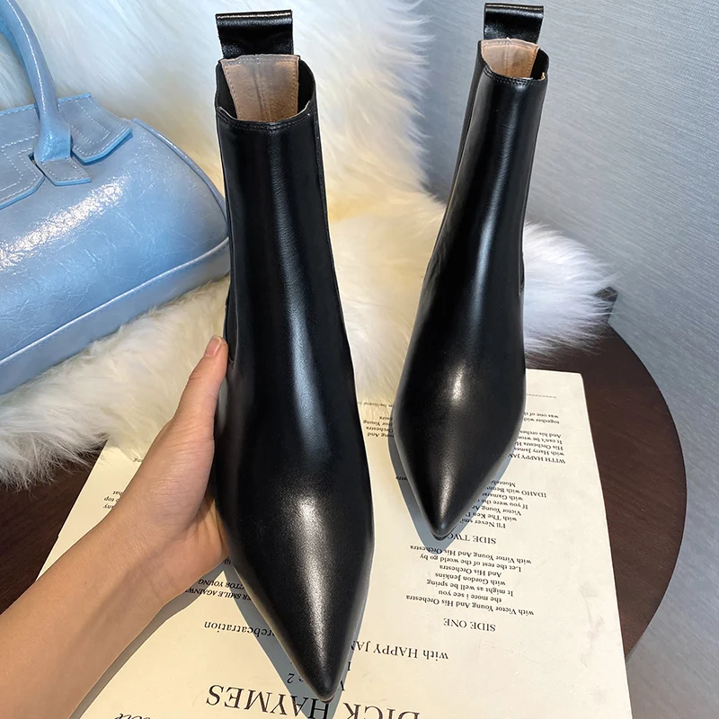 

MKKHOU Fashion Short Boots Women's New Winter Pointed Toe And Velvet Mid-Heel Boots Ladies All-Match Ankle Boots Chelsea Boots