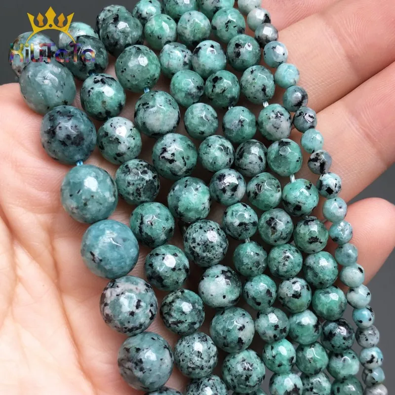 Граненые круглые бусины зеленого пятна незакрепленные из камня для изготовления