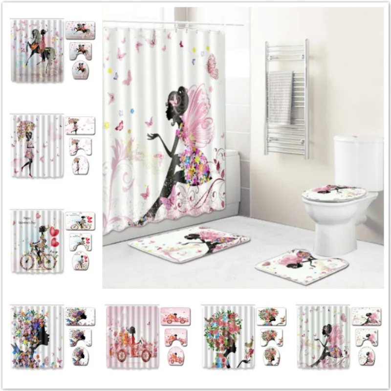 Водонепроницаемая занавеска для душа 4 шт./компл. розовая сказочная в ванную