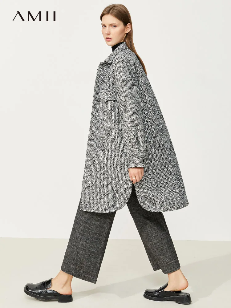 Amii минимализм зимняя женская куртка модная рубашка Длинная Куртка Верхняя