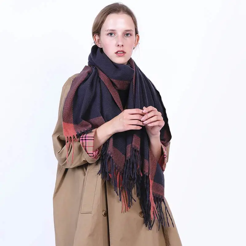 Женский шарф с бахромой в Европейском стиле двойной цветной кашемировый