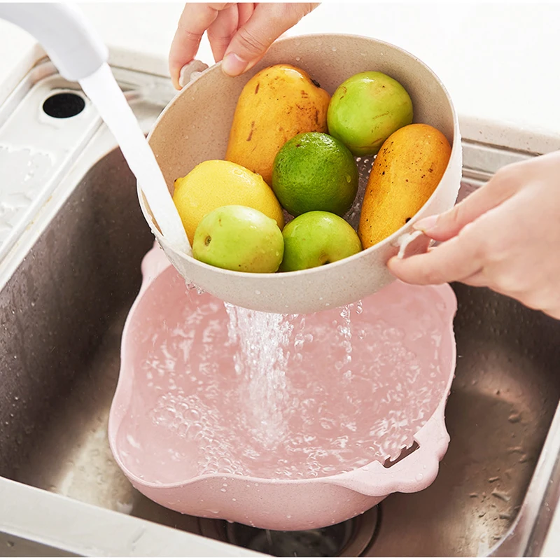 Двухслойная реверсивная кухонная фруктовая чаша ситечко пластиковая для риса