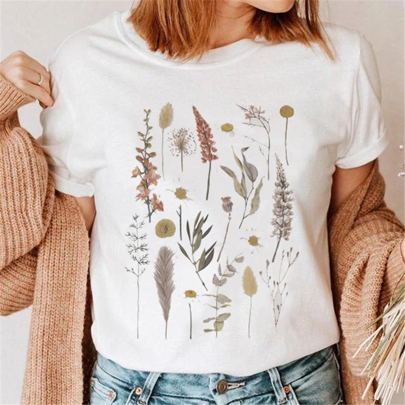 

Women Graphic Flowers Lovely Vintage New Year Holiday Tshirt Top Happy Merry Christmas Print Clothing Female Tee Cartoon T-shirt
