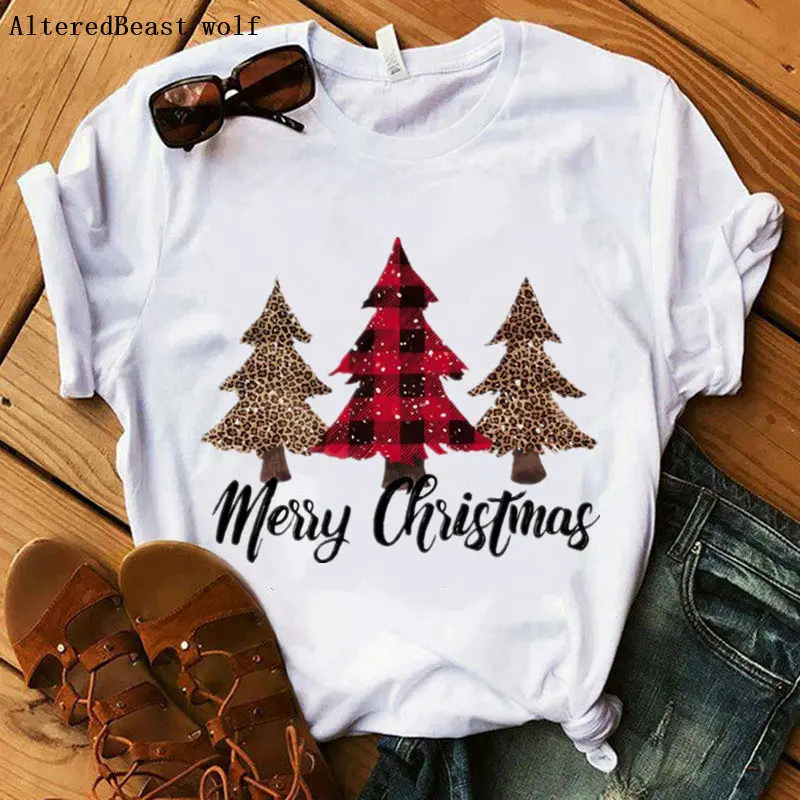 

Plaid Christmas t shirt Women Fashion Graphic print Cute white Kawaii T Shirt female casual short sleeve vogue clothes tops 2019