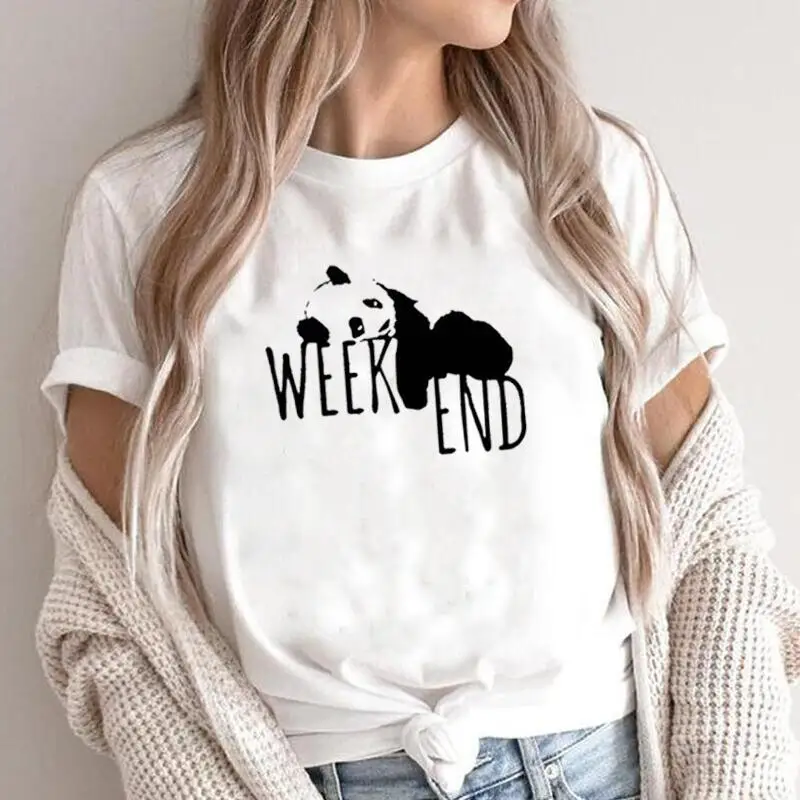 

Летняя футболка с коротким рукавом, женские топы, модная футболка с принтом панды, Женская Повседневная футболка в стиле Харадзюку, футболк...